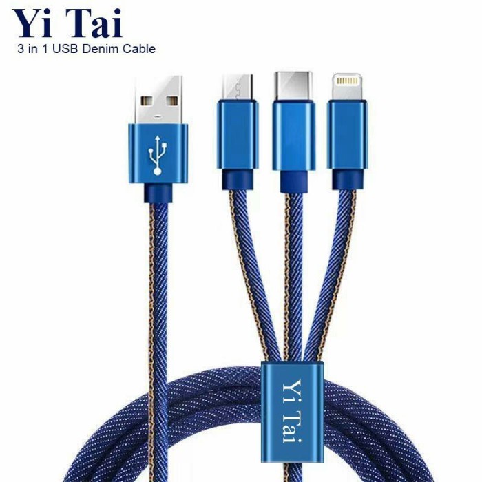 YI TAI - Kabel Data Micro Type C Lightning 3 In 1 Denim Fast Charging - Gambar 4