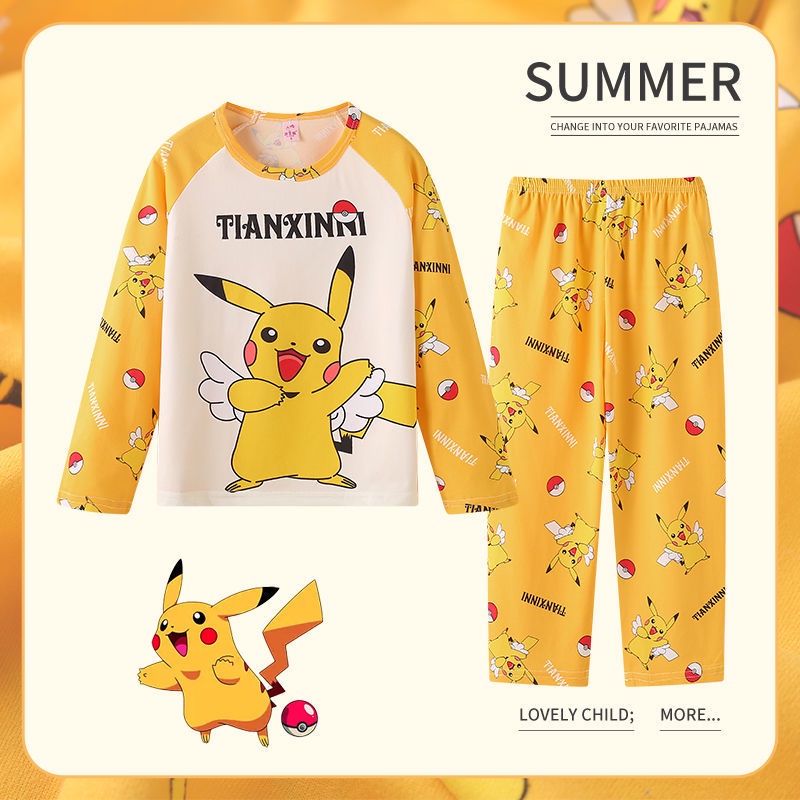 Kid's Pajamas Pikachu Clothes Cartoon Long Sleeve Medium Large Home ...
