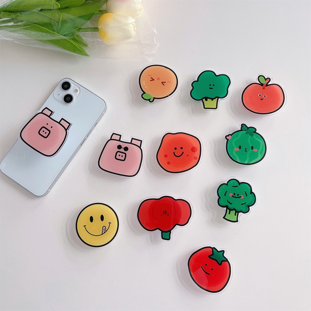 3D cute cartoon fruit lazy  Mobile Phone Holder and Ins Style Expanding Stand Finger Ring Telescopic Airbag Brackets Mobile Phone Case Lanyard Accessories