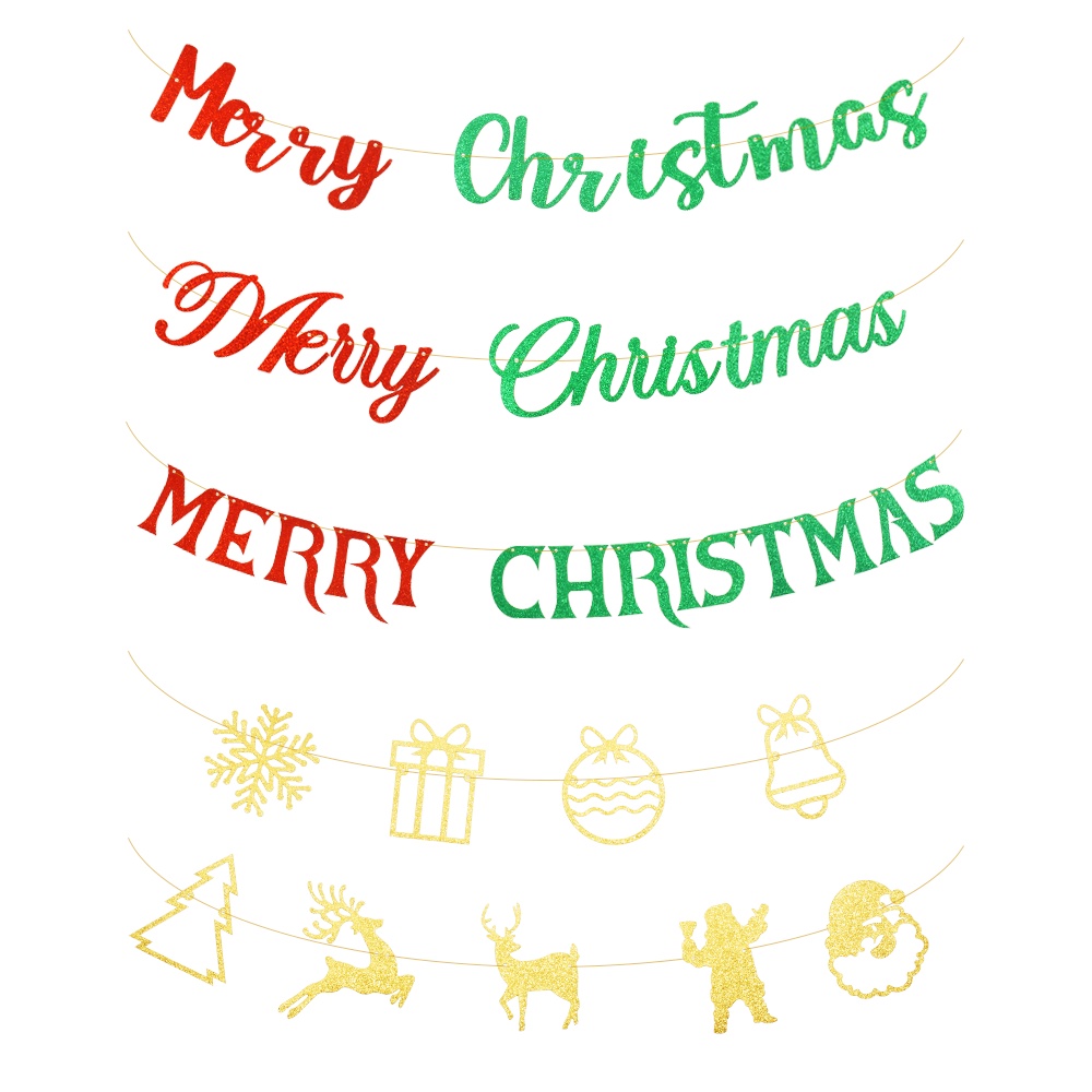 【2022 Xmas New Design】Merry Christmas Banner Glitter Papper Banner Elk