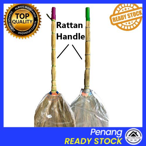 Wecareyou20 Rattan Handle Broom Straw Sweeper Rattan Stalk Straw ...