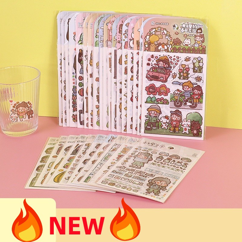 Hand drawn cartoon cute girl daily life sticker set of four pieces can ...