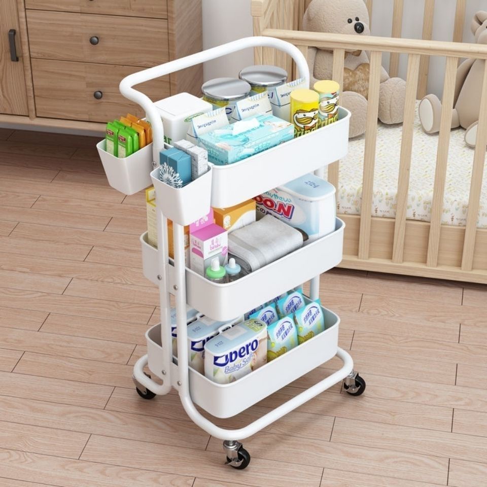 3 Tier Multi-functional Metal Trolley Storage Rack with Handle Powder ...