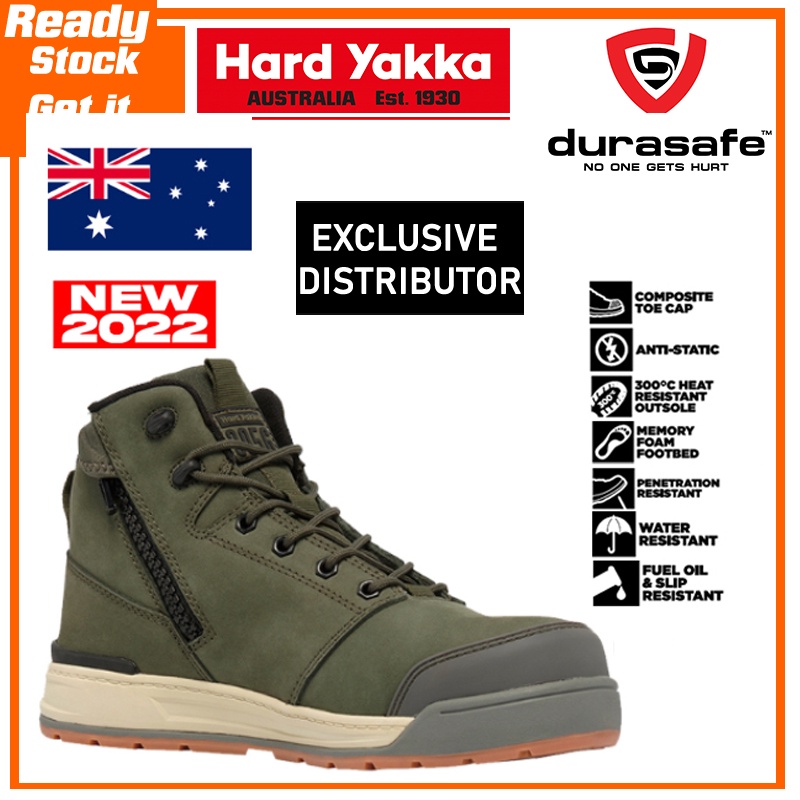 HARD YAKKA Y60329 3056 5-Inch Lace Side-Zip Safety Boot Olive Size