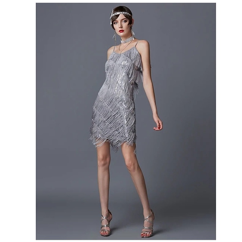 great gatsby silver dress Great Gatsby Dress Womens Costume in Silver&Nude Style PS25407C