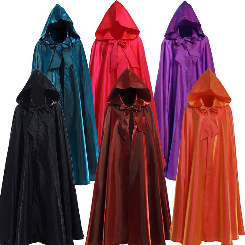 Abito Mantello Con Cappuccio In Velluto Nero Per Halloween - Costume Vampiro 1.7M