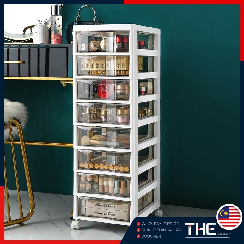 THE 3/4/5/6/7/8 Layers Movable Trolley Drawer Storage Cabinet Cosmetic ...