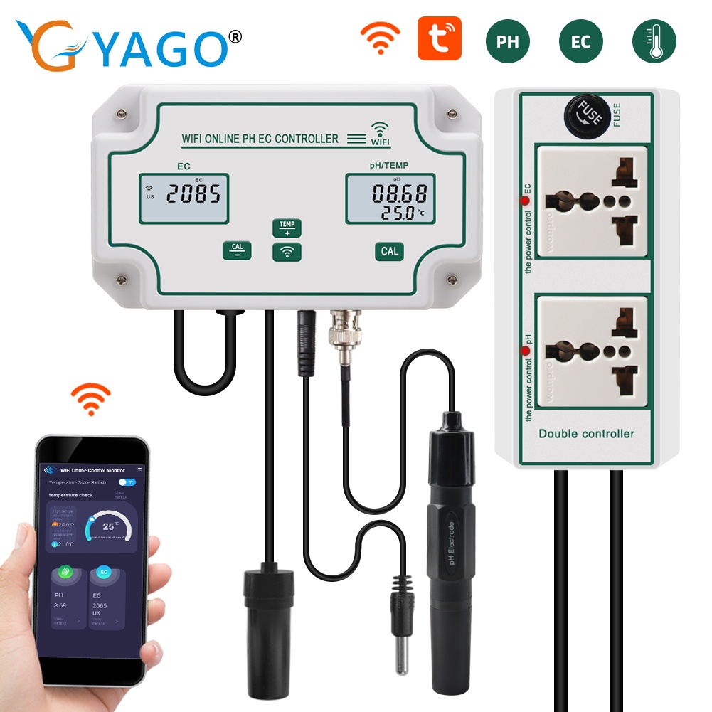 YAGO WiFi PH EC Meter 3-in-1 Water Quality Tester Conductivity ...