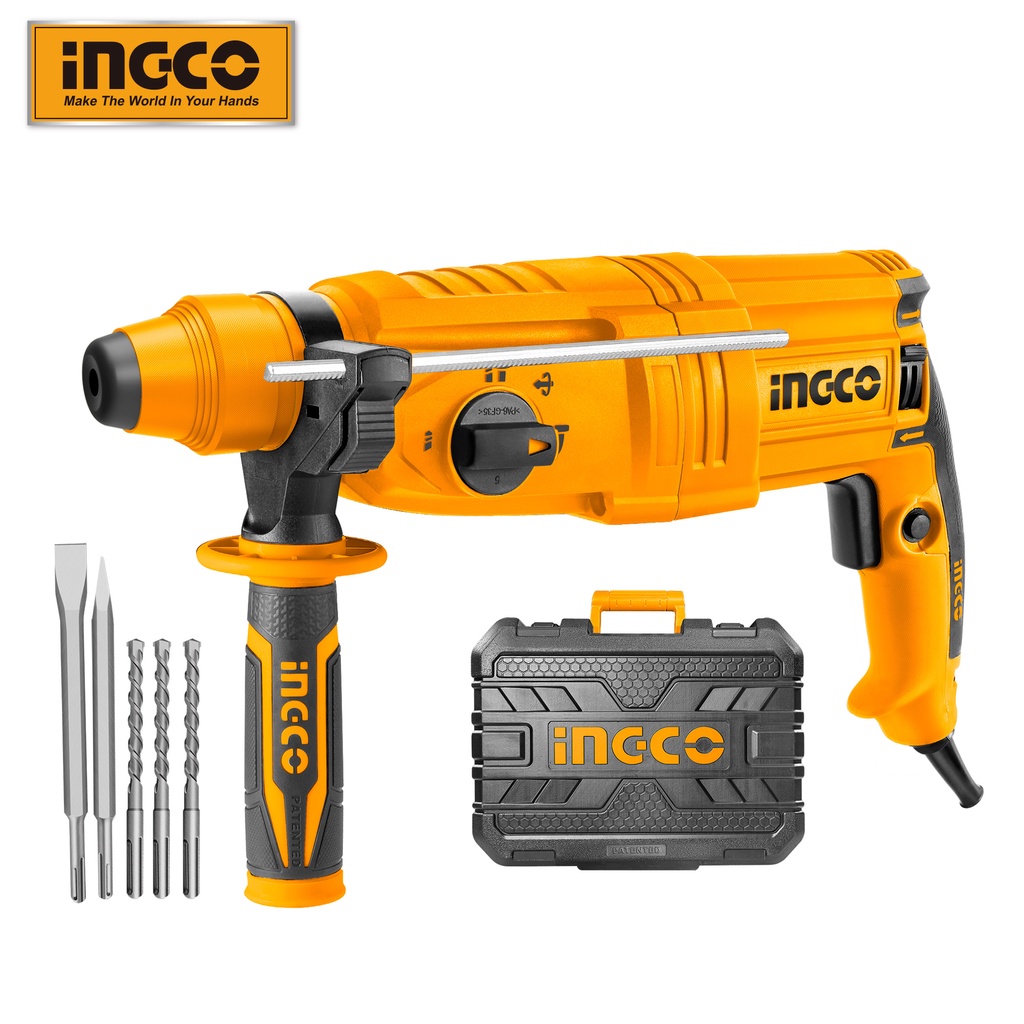 INGCO 800W Rotary Hammer Drill with 3 Drills and 2 Chisels RGH90282