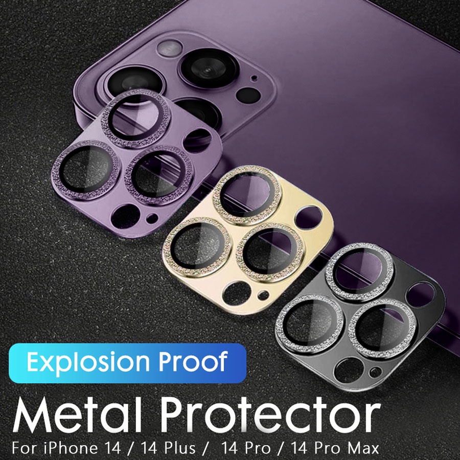 [3+1] for iPhone 14 Pro/iPhone 14 Pro Max Camera Lens Protector Bling, 9H Tempered Glass Camera Cover Screen Protector Metal Ring Decoration