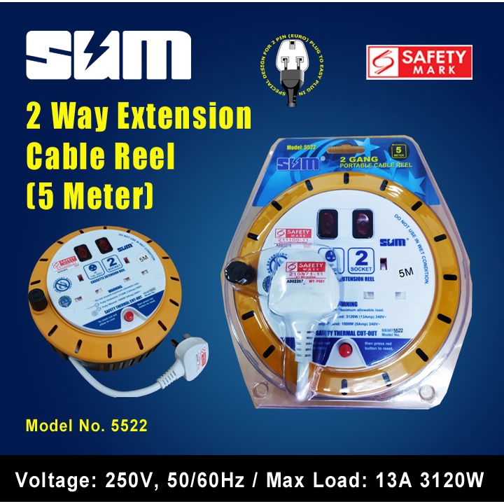 2 Way Extension Cable Reel (5 Meter) Shopee Singapore