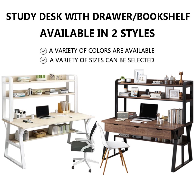 YOULITE Study Desk With Drawer Computer Desk Bookshelf Study Table Computer Table Office table Combination Writing Desk Home Simple Bedroom Student Simple
