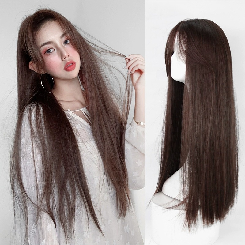 Free Shipping Wig Female Long Hair Natural Full Headgear Black Straight Top Medium full lace hair wig Lace wig Woman wig full head wig dirty blonde wig Straight wig Wig for bald