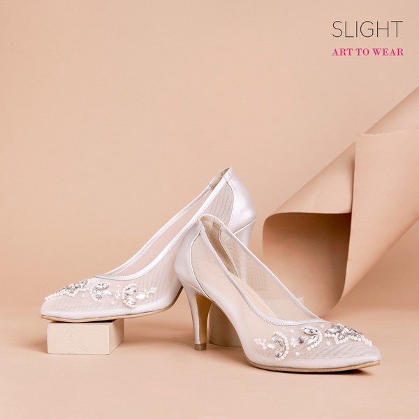 White wedding shoes thick on sale heel