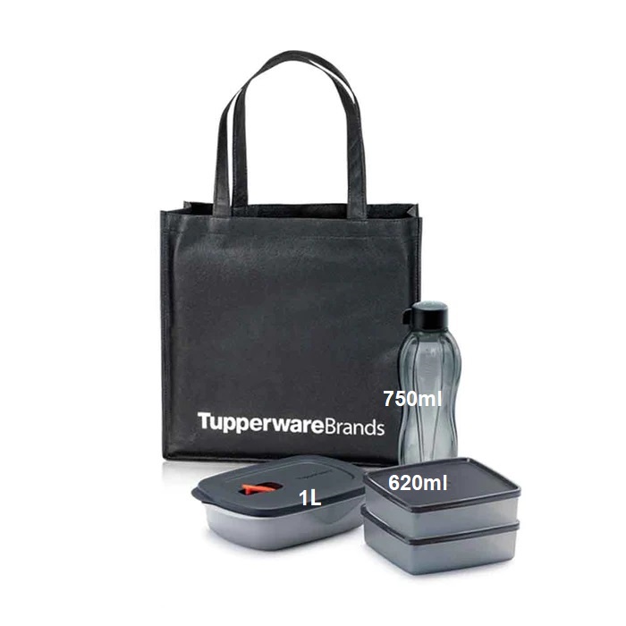 Tupperware Black Series Executive Eco Set 750ml Bottle 1L Reheatable ...