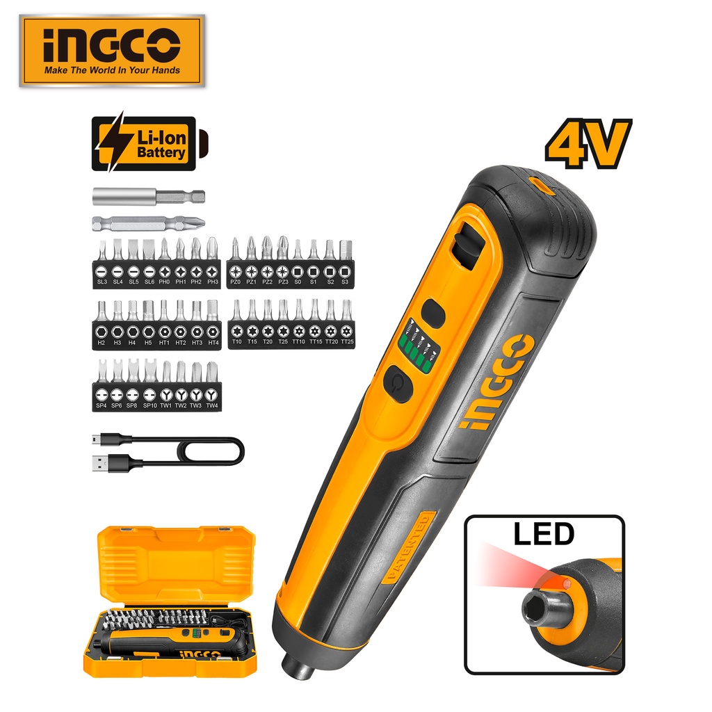 INGCO Lithium-Ion Cordless Electric Screwdriver Portable Rechargeable Electric Tools Nuts Tools CSDLI0403