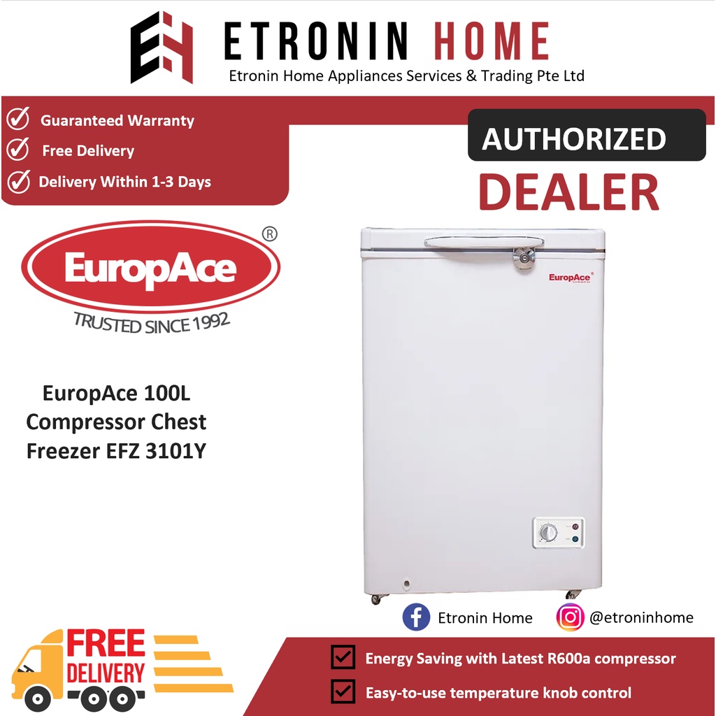 EuropAce 100L/215L Compressor Chest Freezer EFZ 3101Y/EFZ 3202Y