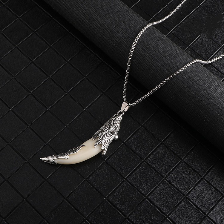 Hip Hop Stainless Steel Cuban chain Necklace Punk Silver Color Wolf ...