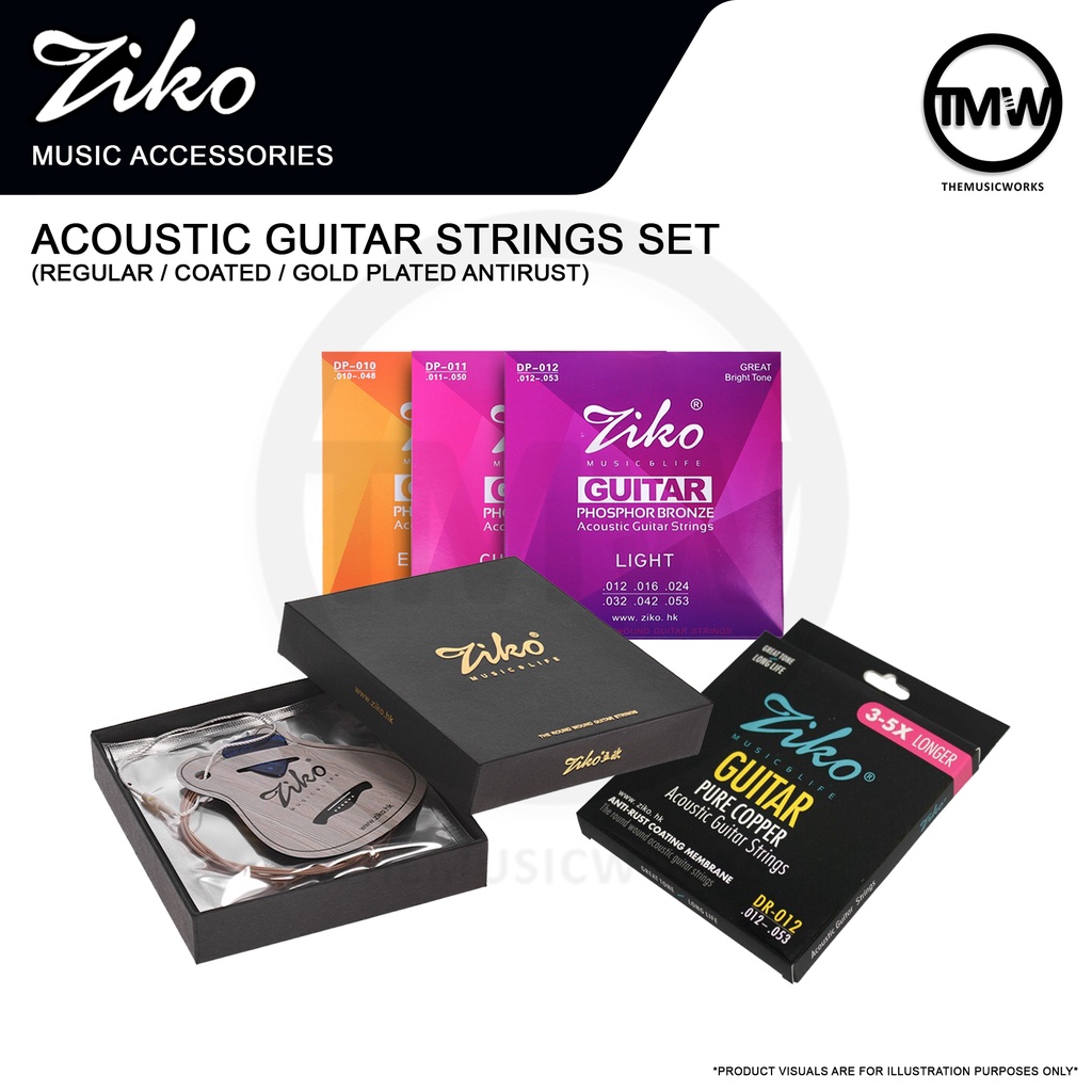 Ziko Acoustic Guitar String Set Gauge 10 11 12 DP DPK DR Series Coated Gold Plated Anti Rust