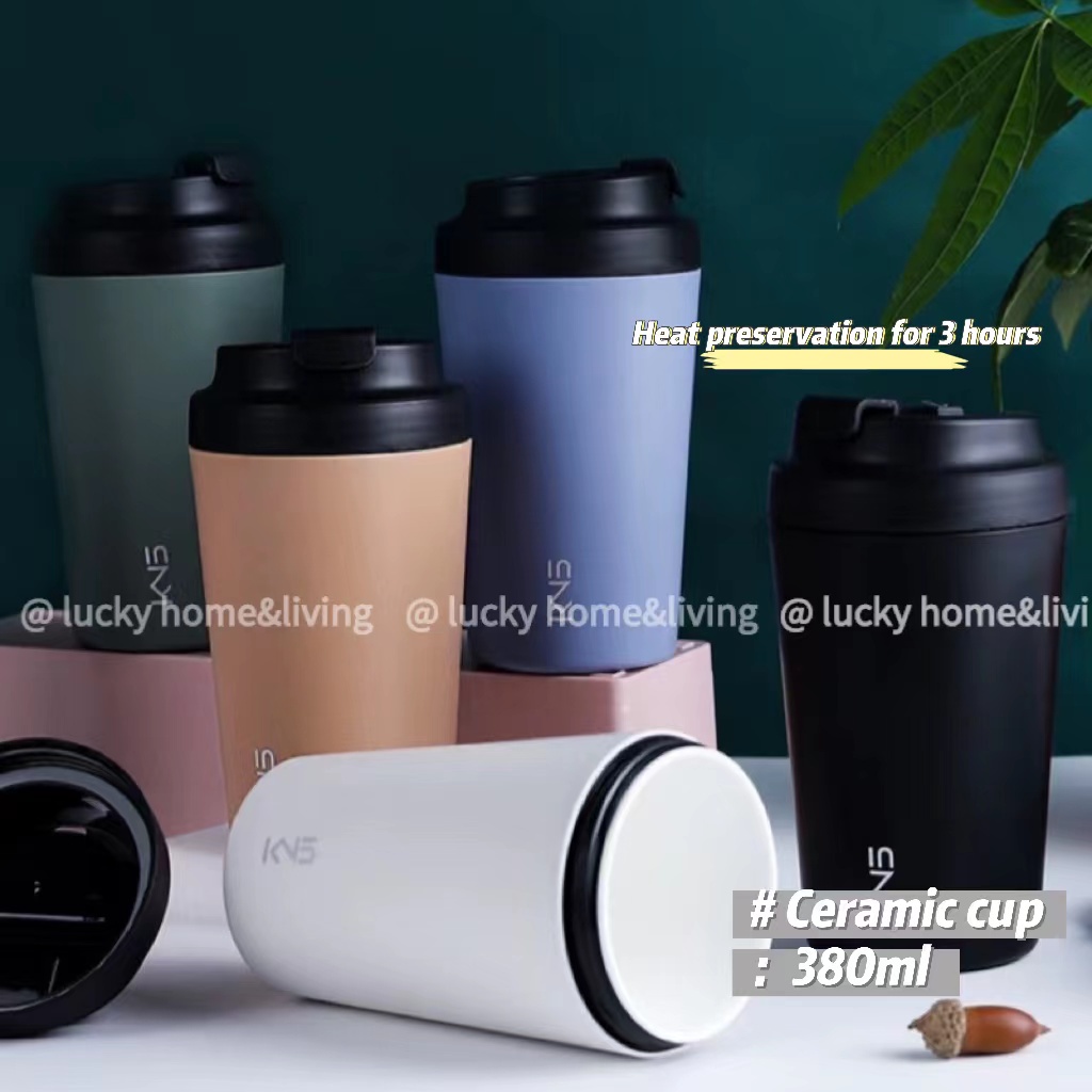 LUCKY】 Ceramic Thermos Cup ins Style Vacuum Coffee Mug Tumbler