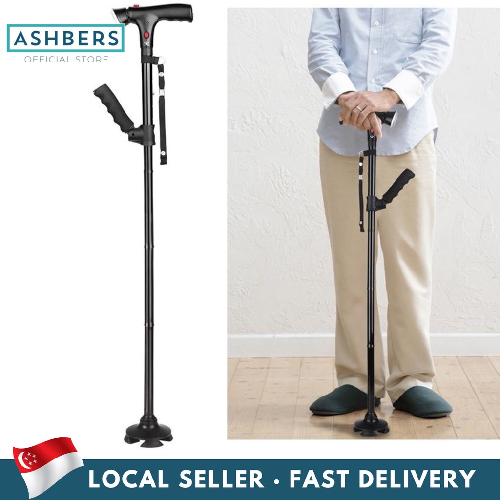 Twin Grip Foldable Walking Stick With LED Light & Alarm Sound