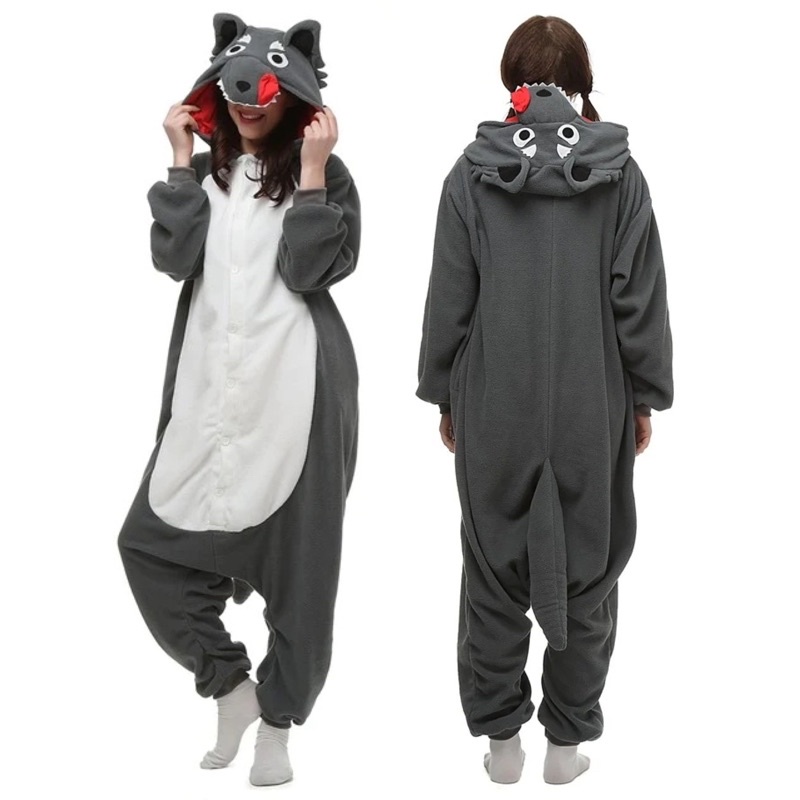 Wolf Animal Character Overall Kigurumi Onesie Pajamas Sleepwear Costume ...