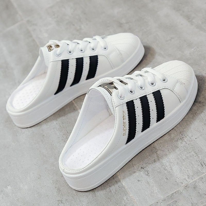 Ready Stock 24H New Style Shell Shoes Casual Half Slippers White Women ...