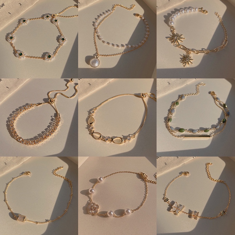 Trendy Women Jewelry Alloy Rhinestone Alloy Artificial Opal Pearl Butterfly Star Bracelet