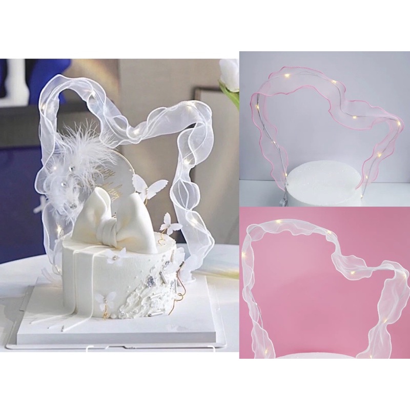 Ins LED lace ribbon cake topper birthday cake Topper decoration 网红 唯美 ...