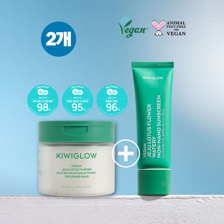 [Kiwiglow]Vegan Jeju Lotus flower mild Exfoliation Toner 70 pads +Jeju