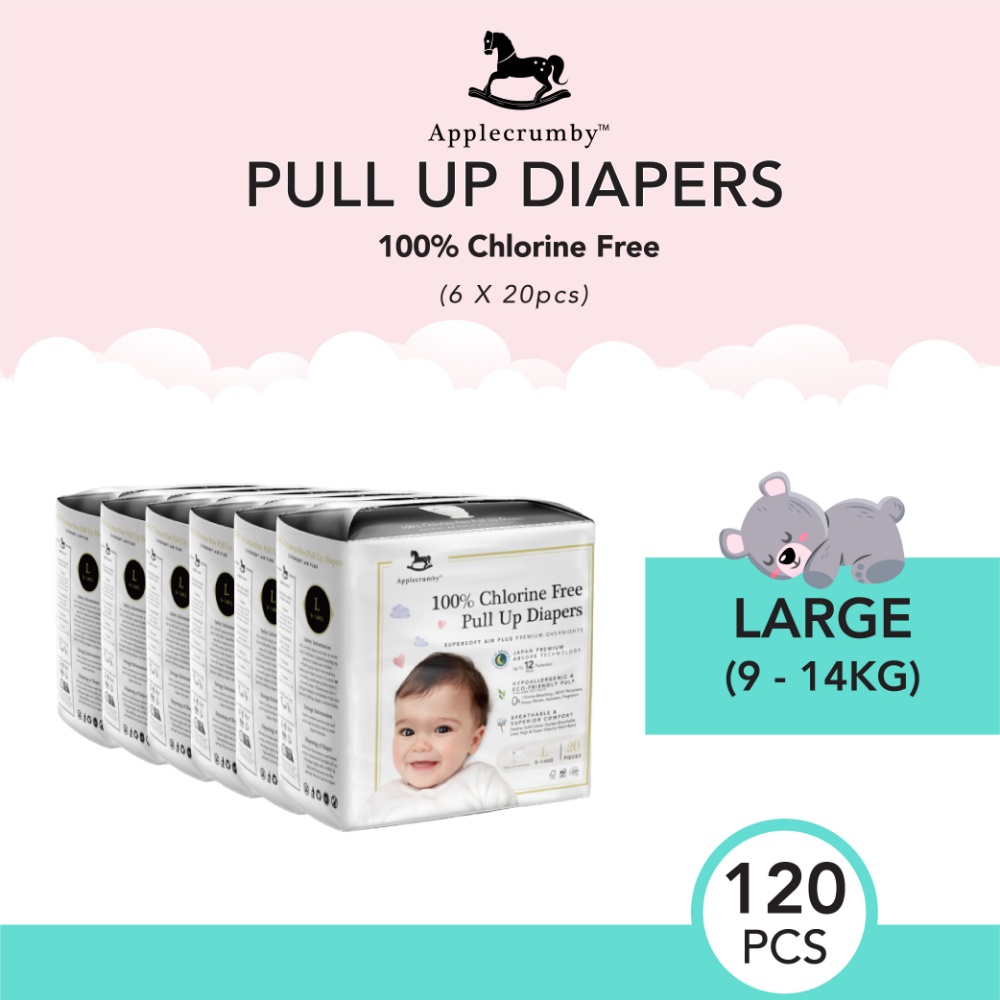 Applecrumby 100 Chlorine Free Pull Up Diapers L (914kg) 20 Pcs x 6