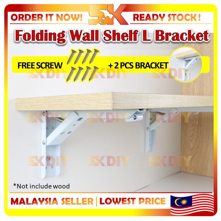 Folding Wall Shelf L Bracket with Spring Wall Mount Rack Support Iron ...