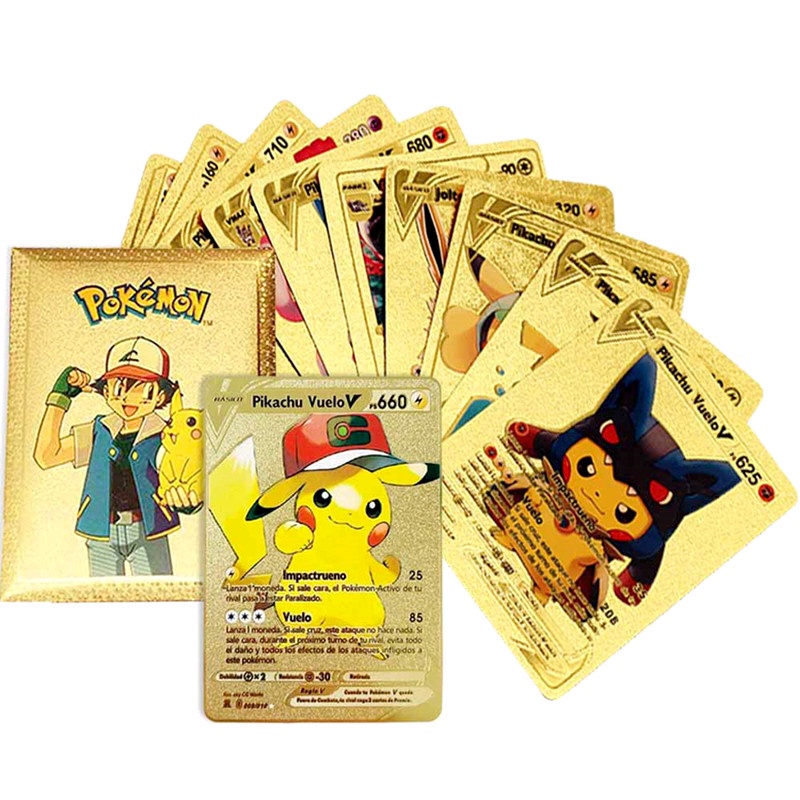 10Pcs/Box Vmax TAG Pokemon Cards Anime Charizard Pikachu Battle Game Trainer Energy Metal Cards Spanish English Kids Toys