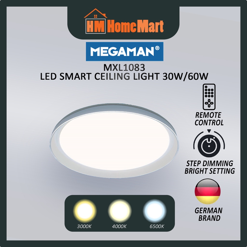 MEGAMAN LED Smart Ceiling Light 30W/60W (1 Year Warranty) | Shopee ...