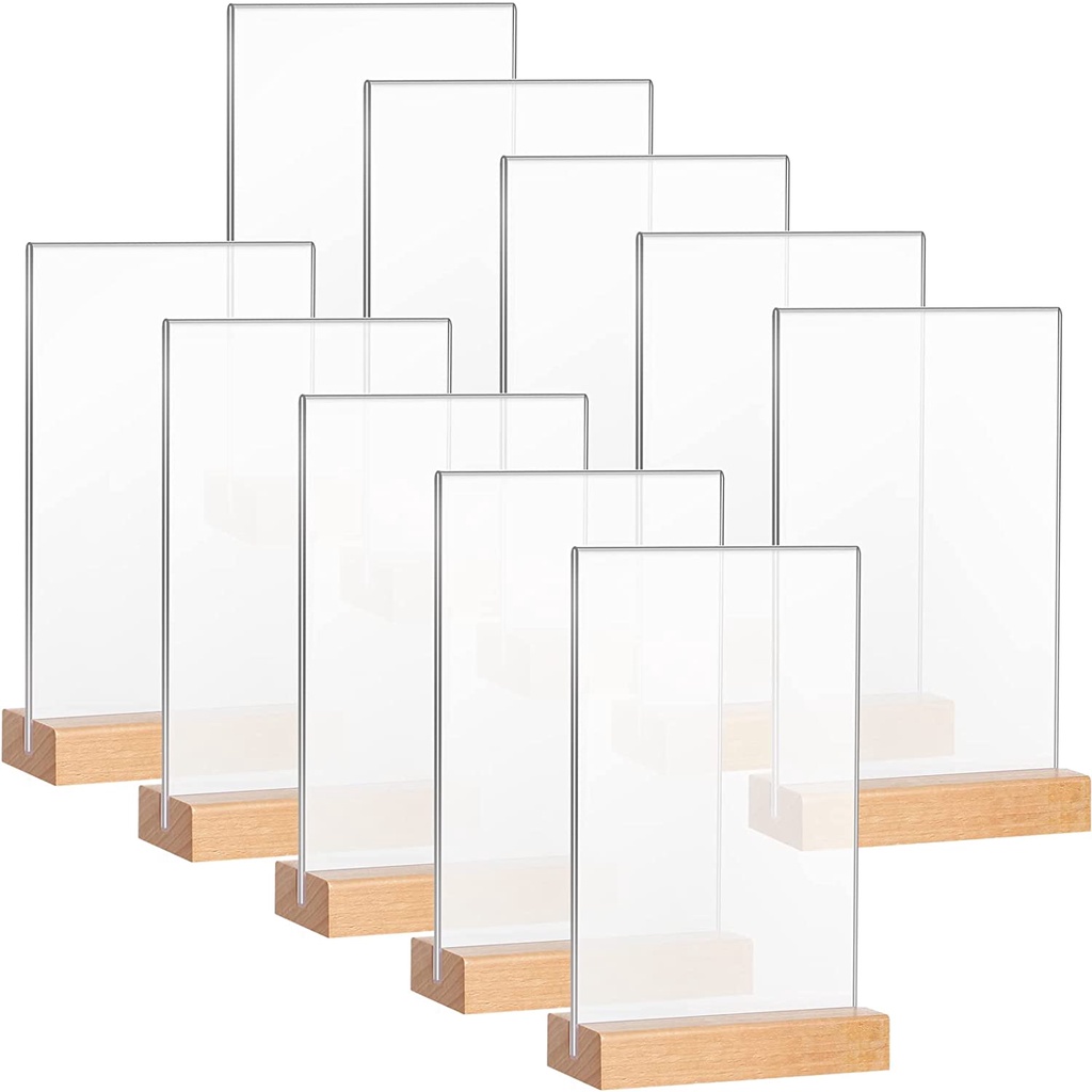 Acrylic T Shape Menu Paper Display Stand Picture Frame with Wooden Base