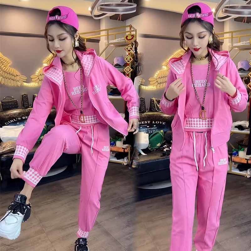 Fashion Casual Sports Women Suit 2022 New Cardigan Coat Korean Vest Pants Three Piece Set