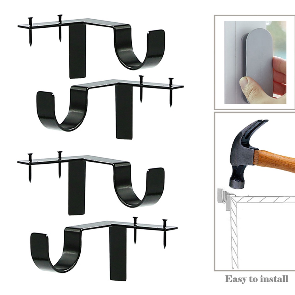 2/4/6 Pcs Curtain Rod Holders No Drill Curtain Rod Brackets Adjustable