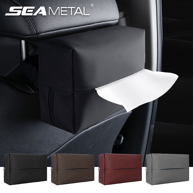 SEAMETAL Car Tissue Box Nappa Leather Tissue Holder Automobile Armrest Tissue Boxes Seat Back Paper Towel Box