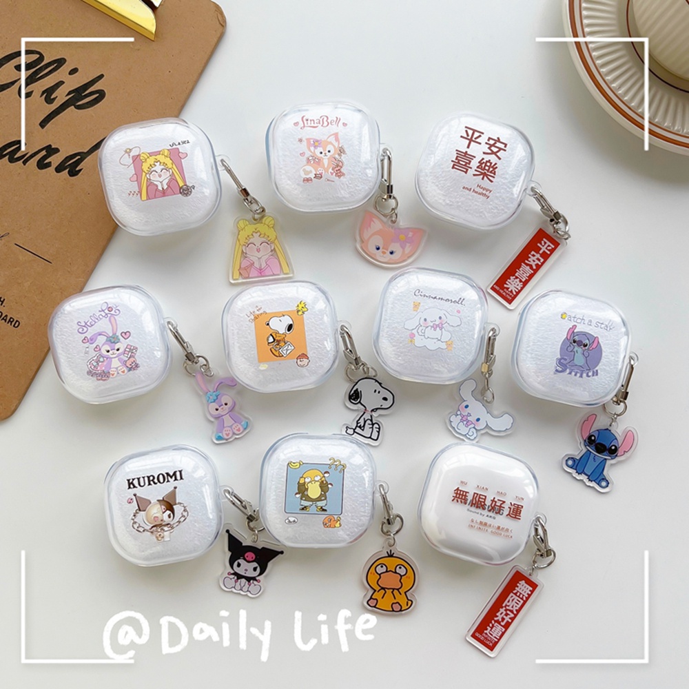 For Samsung Galaxy Buds Live Transparent Cute Cartoon Earphone Cover for Samsung Buds 2 Pro soft TPU Protect Protective Cover with Pendant for Samsung Buds2 Pro