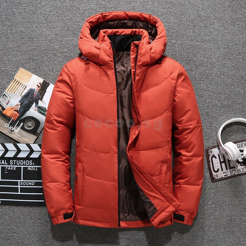 Winter White Duck Down Jacket Mens Warm Hooded Thick Puffer Jackets ...