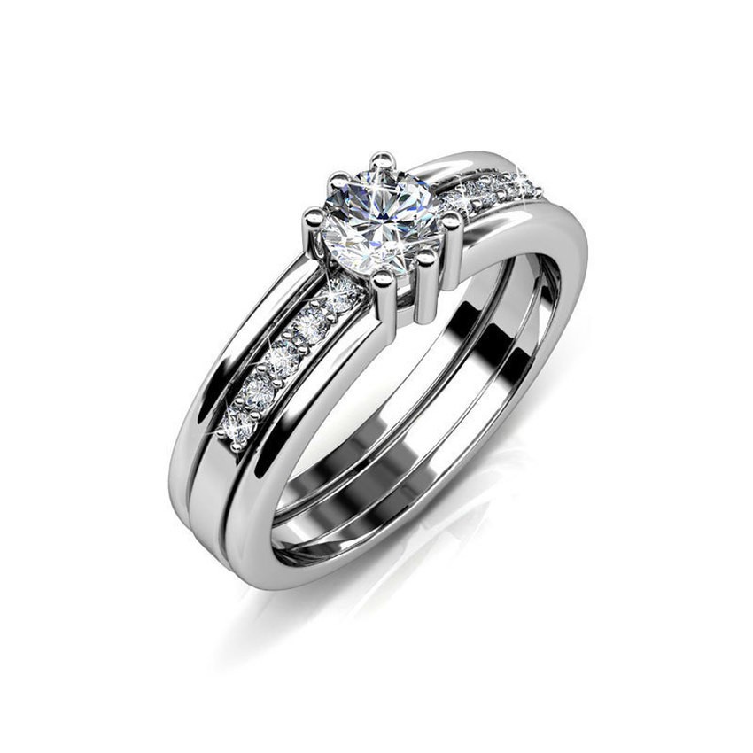 Double Ring White Gold - Made with Swarovski Crystals