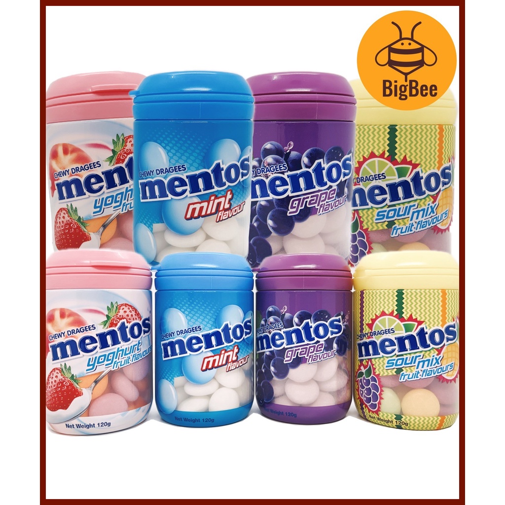 Mentos Chewy Dragees - 120g x 2btls Mint / Grape / Sour Mix Fruit ...