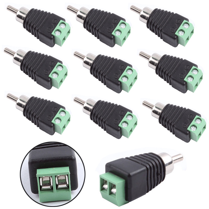 10Pcs Phono Speaker Wire cable to Audio male RCA Connector Adapter Jack