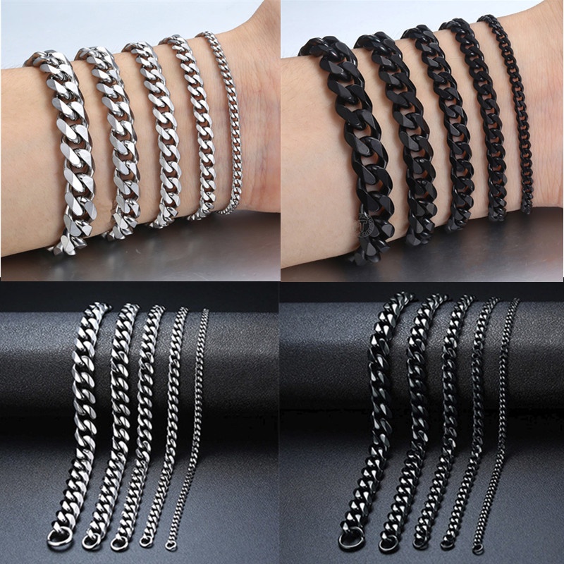 High Quality Stainless Steel Bracelets for Men Blank Silver Color Punk Curb Cuban Link Chain Bracelets on The Hand Jewelry Gifts Trend
