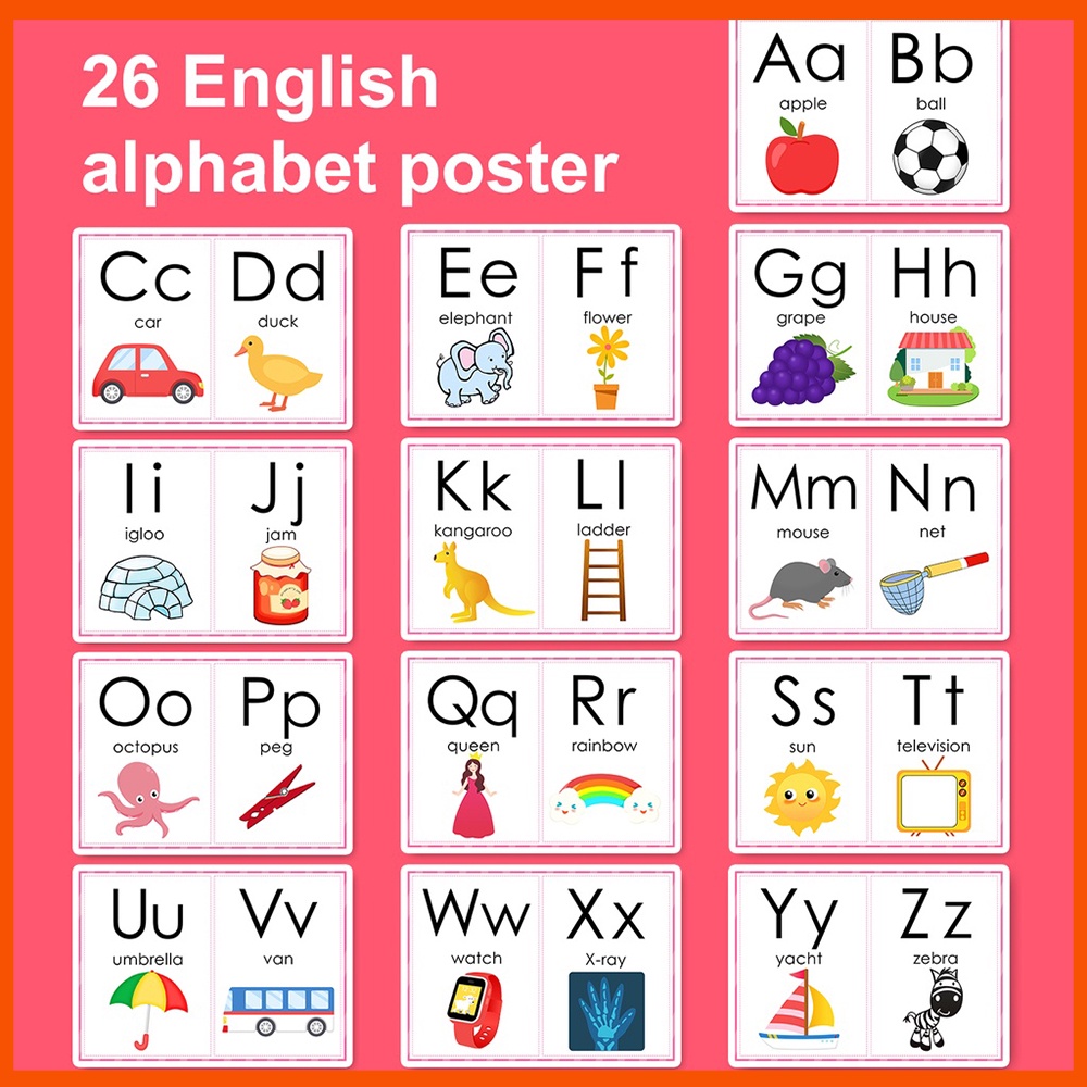 Baby Learning ABC English Letter Alphabet Posters Phonics Flash Cards ...