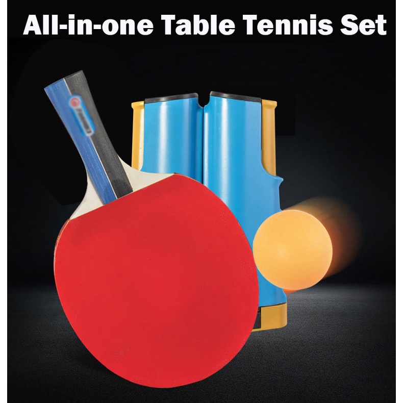 AllinOne Portable Ping Pong Paddles Set Table Tennis Set with 2