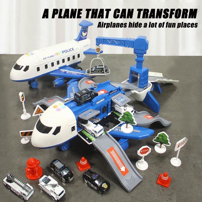 Deformation aircraft children's toy ejection track storage inertia music early education educational toy car model
