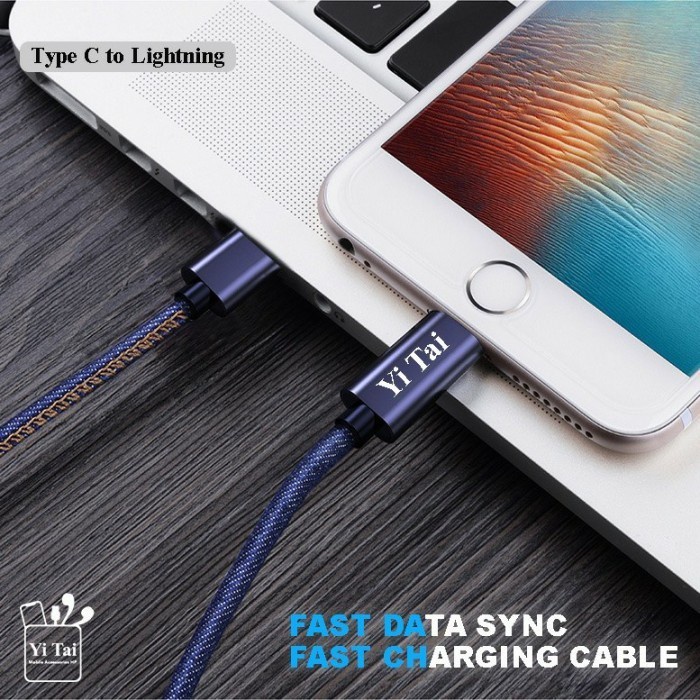 YI TAI - Kabel Data Type C ke Iphone Lightning Denim Fast Charging - Gambar 3