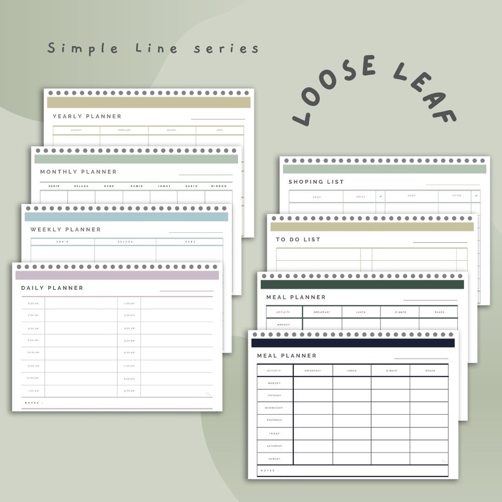 Loose Leaf/Fill Binder Solucine - 12 Sheets - A5/B5 - Simple Line Series - Yearly Planner ...