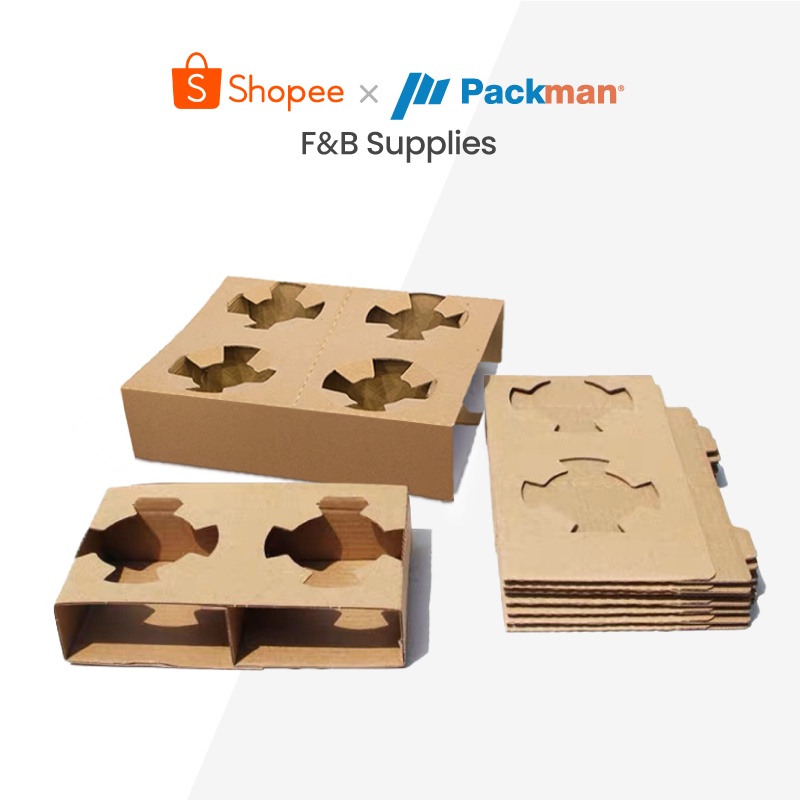 [Wholesale] 2/4 Brown Kraft Paper Cup holder│Cup Carrier│Disposable Cup ...